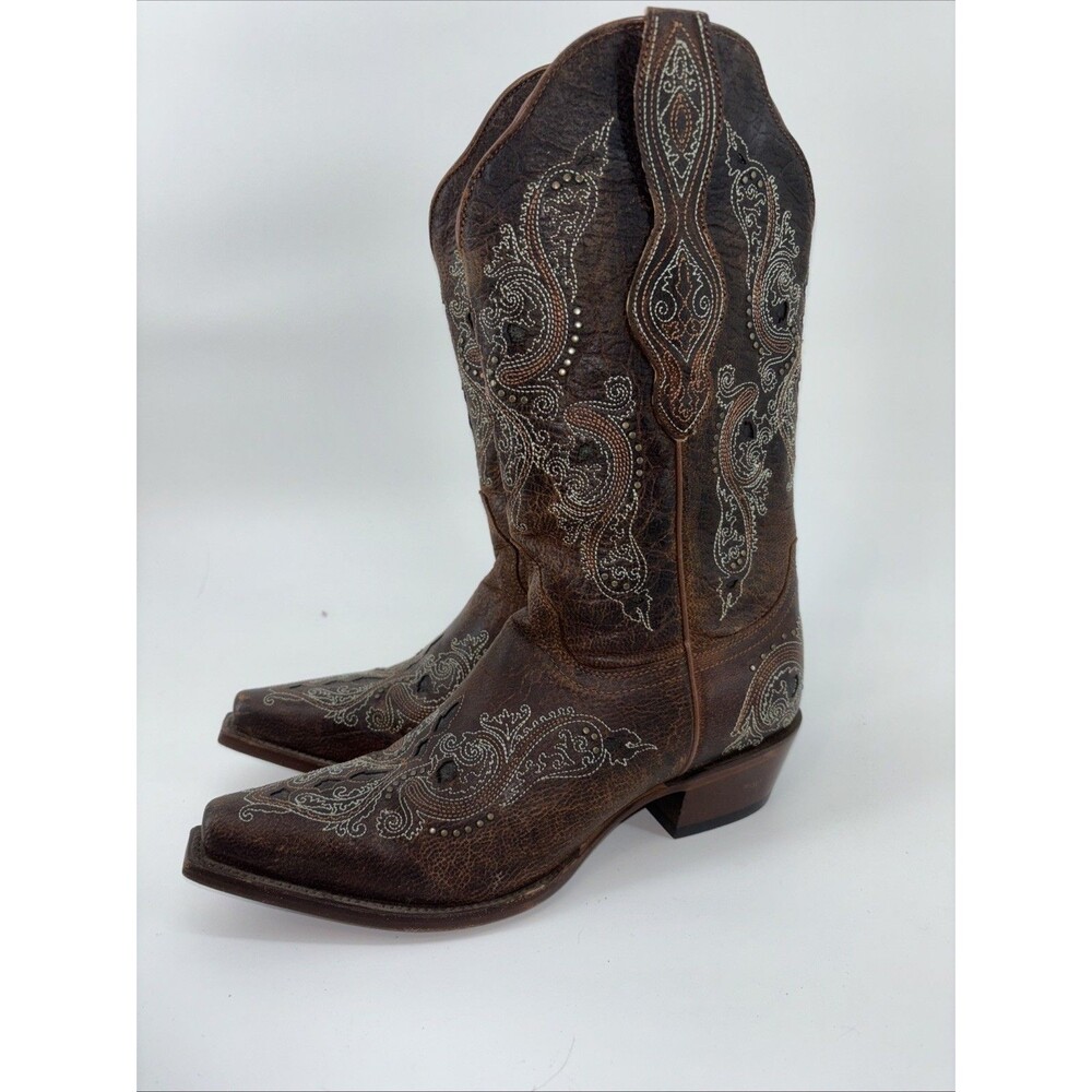 Shyanne Isabelle Inlay Stud Western Boot Brown Womens Size 8.5 - Picture 6 of 16